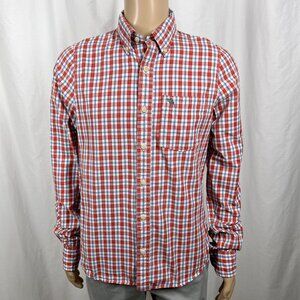 Abercrombie & Fitch Mens Large Red Blue Check Muscle Long Sleeve Button-Up Shirt